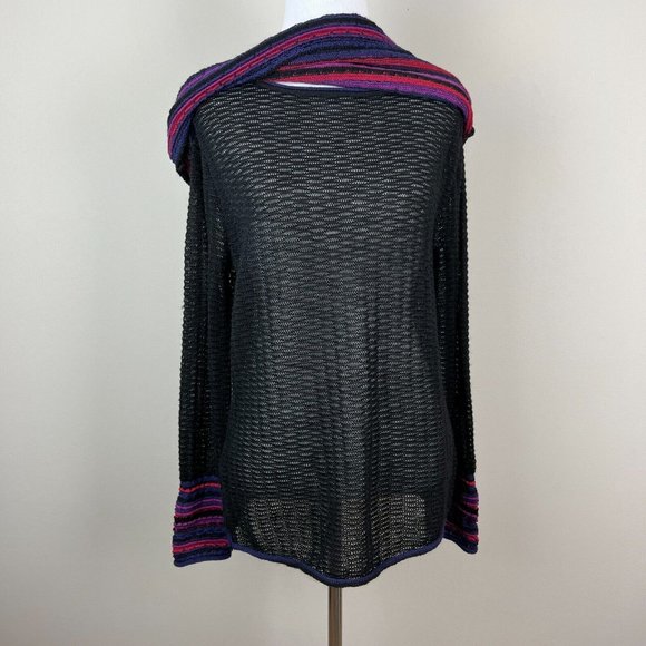 MFH Knits Sweater Womens Medium Black 100% Baby‎ Alpaca Multicolor Open Knit Top - Picture 8 of 13